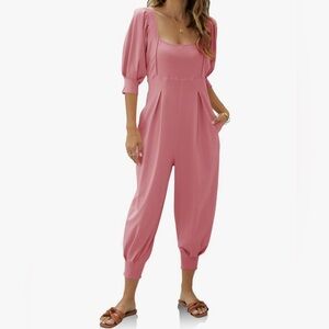 Jumpsuit in womens small. Dusty rose with pockets .